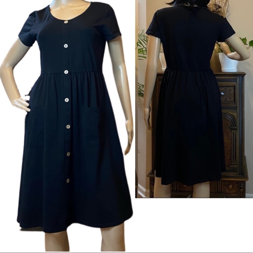 OUGES WOMEN BLACK DRESS SIZE M BUTTON FRONT W/POCKETS‎ DRESS